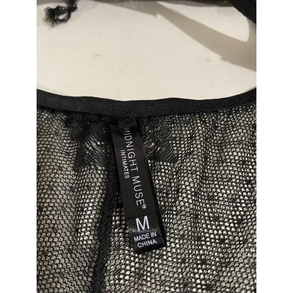 Midnight Muse Black Cutout Harness Lace Bodysuit Sz M - Picture 7 of 13